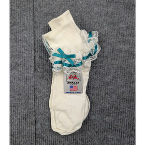 Vintage Lace Ruffle Ankle Socks Womens 9-11 Nylon Coquette White Church Coquette